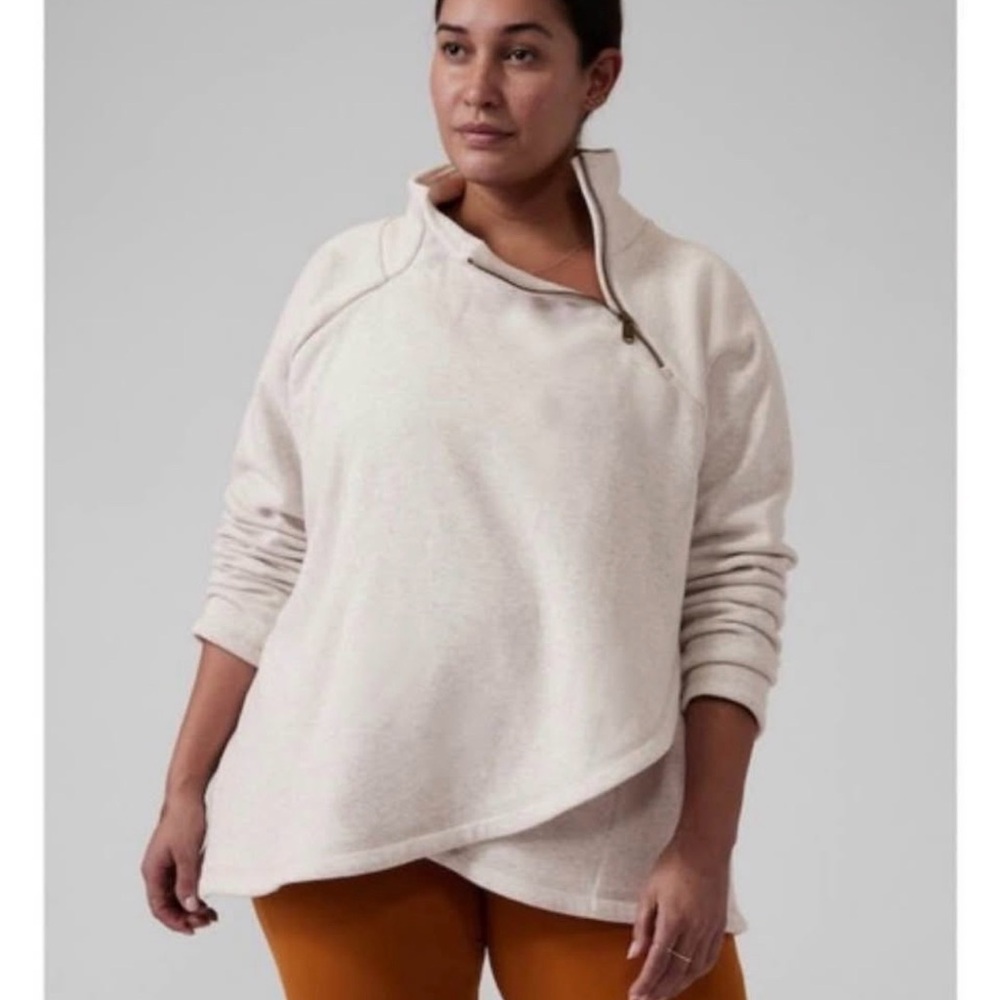 Athleta Cream Asymmetrical Cowlneck Pullover Sweater
